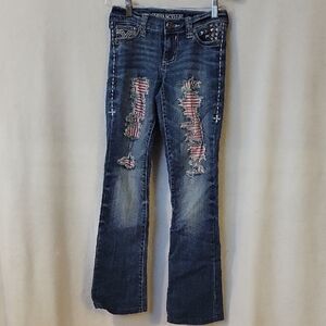 Affliction Blue Distressed Boot Cut Jeans